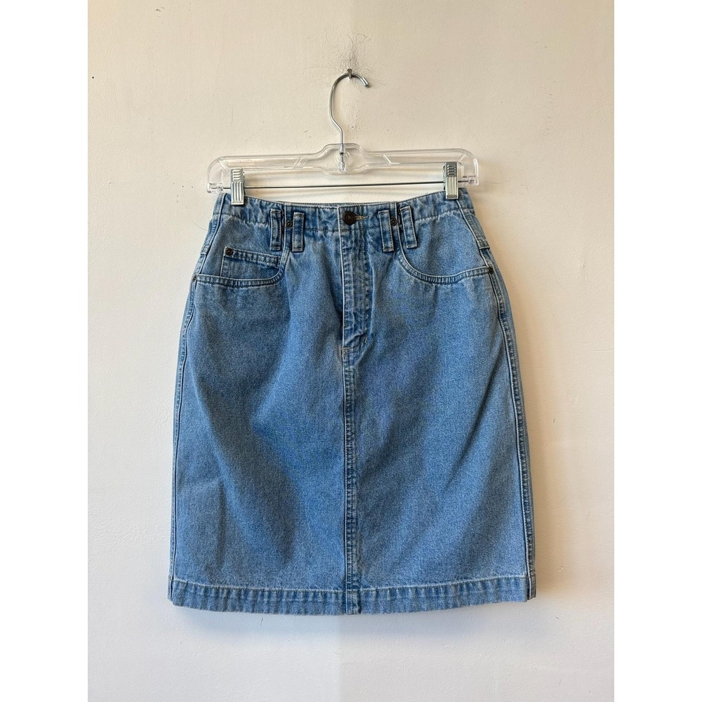 VTG Lizwear‎ Skirt Womens 2 25" Blue Denim Knee Length Straight Casual High Rise